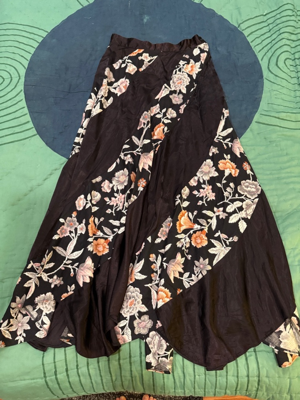 Vintage Black Floral A-Line Maxi Skirt - Women